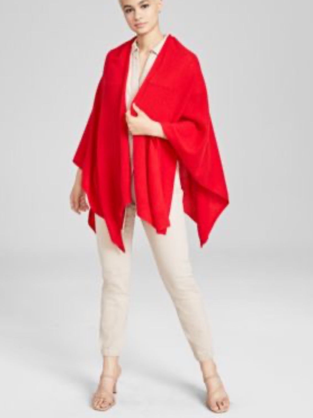 Charter Club Bright Red Open-Front Draped 100% Cashmere Poncho